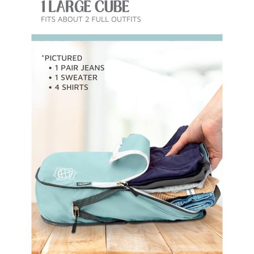 Compression Packing Cubes for Travel, 2-Piece Lightweight Packing Cubes Set for Carry-On Luggage & Backpacks – TRIPPED Travel Gear (Dusty Teal/White)
