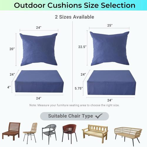 Outdoor Cushions for Patio Furniture,Outdoor Seat Cushion Set 24 x 24 x 5.75 Inch,Waterproof & Fade Resistant Outdoor Chair Cushions,Deep Patio Chair Cushion with Removable Cover,Navy Blue