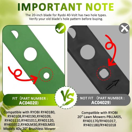 2 Pack Replacement Lawn Mower Blade Compatible with Ryobi RY40180, RY40190, RY401110, RY401120, RY40LM30 20 Inch 40V Brushless Mowers, Replaces AC04020
