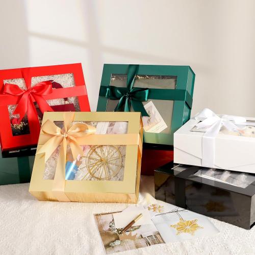 PACKQUEEN 5 Extra Large Green Gift Boxes with Windows, 16.3x14.2x5 Inches Clear Gift Boxes for Presents Contain Ribbons, Cards, Groomsmen Proposal Boxes Magnetic Lids (Glossy Green)