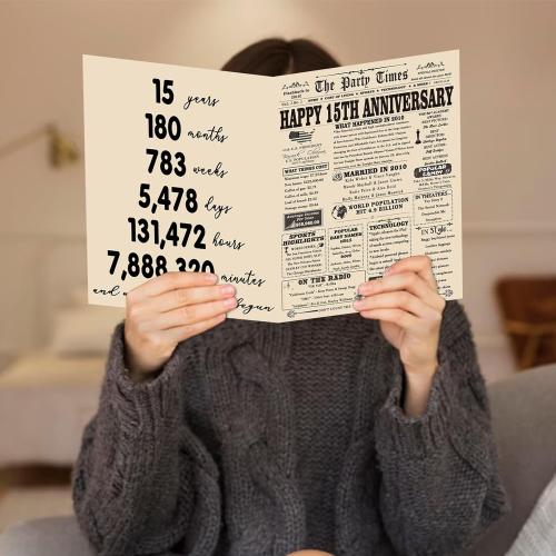 YiKaLus Big 15th Anniversary Card for Him Her, Happy 15 Year Wedding Anniversary Decoration Gift for Women Men, 15th Aday Gifts Card for Boyfriend Girlfriend