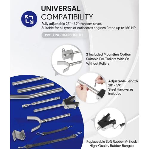 Universal Transom Saver, 3001.1068 Adjustable Heavy-Duty Transom Saver for Outboards Up to 150 HP, Adjustable from 28 to 59