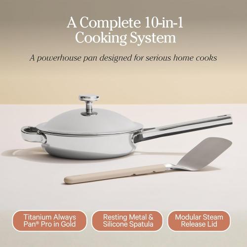 Our Place Mini Titanium Always Pan Pro | 8.5 PFAS-Free Nonstick Frying Pan with Spatula | Chef-Grade Tri-Ply Stainless Steel & Aluminum Build | Induction & Oven-Safe up to 1000°F | Chrome