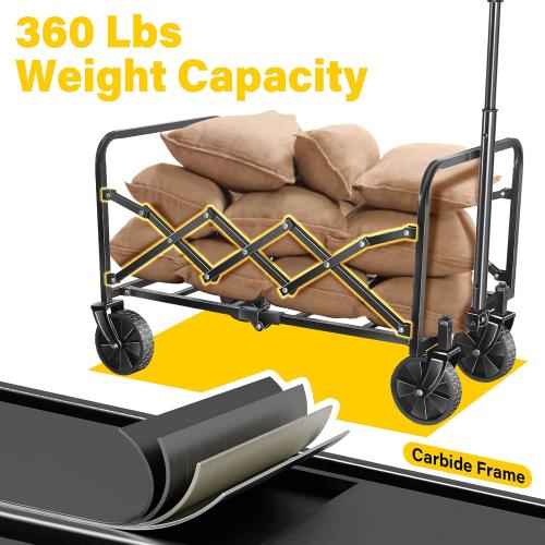 Wagons Carts Foldable, Collapsible Wagon with Wheels — Foldable Wagon for Groceries,Picnic,Beach,Camping, Small Hauls, Apartment Moving Storage, Portable Utility Folding Wagon Cart, 360lbs, Black