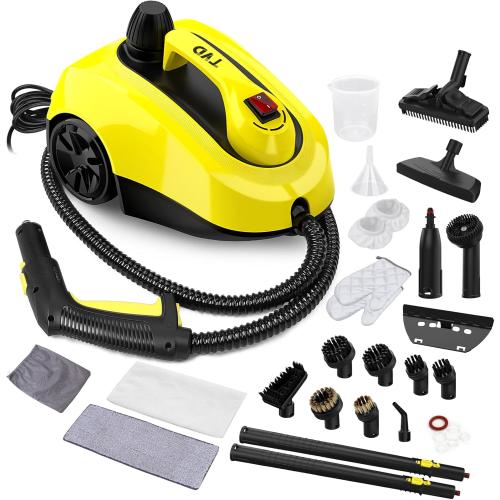 Yellow TVD Steam Cleaner, Heavy Duty Canister Steamer with 26 Accessories, Steam Mop with 5M Extra-Long Power Cord for Home Floor Cleaning, Grout, Upholstery, Car Detailing