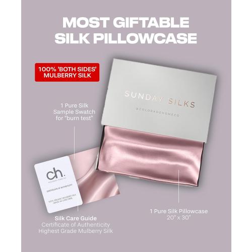 SUNDAYSILKS™ Premium Silk Pillow Cases | 100% Mulberry Silk Pillowcase with Zipper, All Sides Real 22 Momme Grade 6A Silk, Standard Queen, King Size [Pink Quartz]