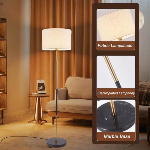 Mid Century Modern Floor Lamp for Living Room Tall Standing Lamp 3 Color Temperatures Corner Floor Lamps with Linen Shade & Marble Base Reading Light for Bedroom Office Lighting