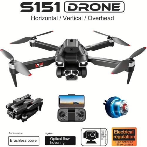 S151 Drone with Camera, Electrically Adjustable Three Camera, Built-In Optical Flow Positioning, Four-Sided Obstacle Avoidance, Suitable For Beginners, Christmas, Halloween, And Thanksgiving Gifts