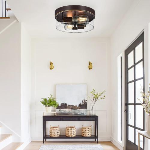 Flush Mount Ceiling Light Fixtures, 2-Light Oil Rubbed Bronze Ceiling Mount for Farmhouse with Seeded Glass Lampshade, Industrial Flush Mount Light Fixture for Hallway, Kitchen, Entryway and Foyer