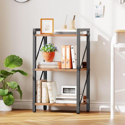 HOOBRO Bookshelf, 3-Tier Industrial Bookcase, Book Shelf Storage Organizer, Small Bookshelf with Metal Frame for Living Room, Bedroom, Home Office, Kitchen, Rustic Brown and Black BF71SJ01