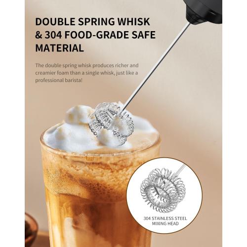 CIRCLE JOY Rechargeable Milk Frother Hanheld, Dual Coil Whisk Head Electric Coffee Frother, Portable Hand Frother Wand Drink Mixer for Matcha Lattes Cappuccino, Kitchen Gifts, Black