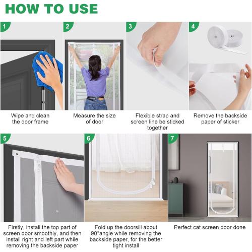 Reinforced Cat Screen Door, 38X83” Heavy Duty Pets Proof Screen Door with Bilateral Zipper, Prevent Dogs Cats Running Out from Home, Bedroom, Living Room, Kitchen Patio Door (White)