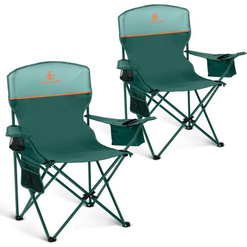 ALPHA CAMP Camping Chairs 350LBS Capacity, Heavy Duty Folding Chair with 4-Can Cooler Bag, Portable Outdoor Chair with Cup Holder for Adults, Collapsible for Tailgating, Beach, Fishing,Black,2PC