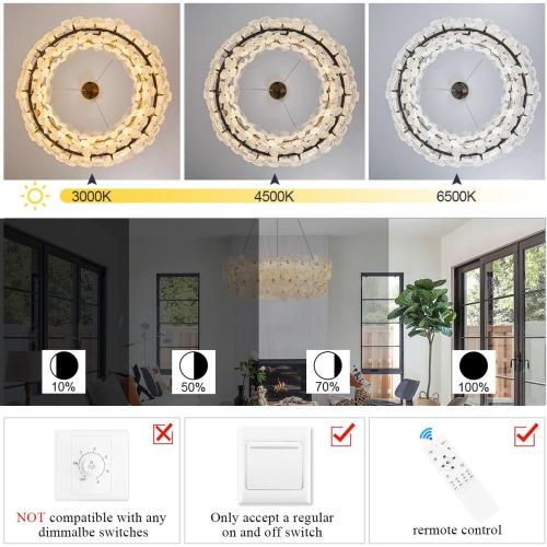 D32’’ Flower Luxury Crystal Modern LED Chandelier Gold Dimmable 3000-6500K Large Contemporary Chandeliers Light with Remote Control for High Ceiling Foyer Living Room Bedroom Entryway