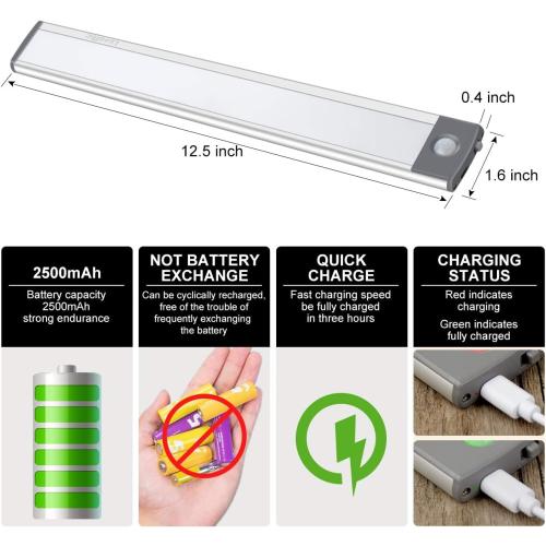 LED Motion Sensor Light,Under Counter Lighting, Wireless USB Rechargeable Kitchen Night Lights,Battery Powered Operated Light,54-LED Light for Wardrobe,Closets,Cabinet,Cupboard, 2 Count (Pack of 1)