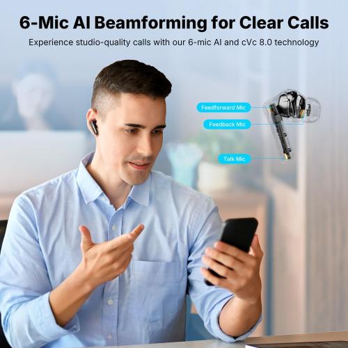 EarFun Air Pro 4  Adaptive Noise Cancelling Wireless Earbuds, Qualcomm aptX Lossless, Dual Drivers, Translation Earbuds, Snapdragon Sound, 6 Mics AI Clear Calls, Hi-Res Sound, LDAC, Bluetooth 6.0, 54H
