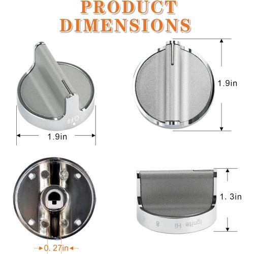 Silver 5 Pack TOMOON 2025 Upgraded W10766544 Gas Stove Knobs Replacements for Whirl.Pool Range Oven WFG540H0ES0 10430807 W10676228 4248219 AP5958476 PS10067059 EAP10067059-Stainless Steel Oven Knobs-5 Pack