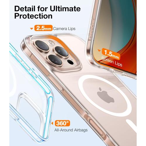 TORRAS for iPhone 16 Pro Case Diamond Clear | Compatible with MagSafe, Military Grade Drop Protection, Stronger Magnetic, Shockproof Airbag, Color Button, Slim Anti-Yellowing Anti-Scratch Transparent