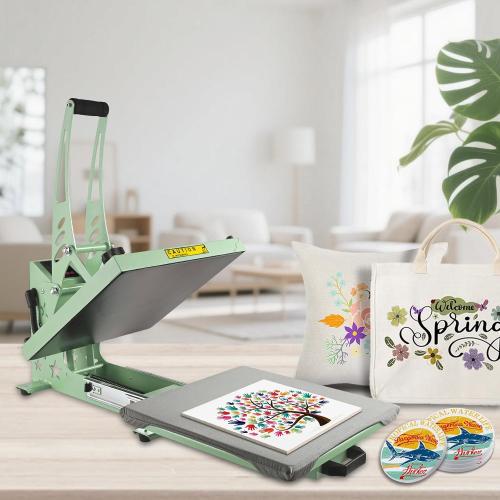Heat Press 15x15 Slide Out Heat Press Machine, Industrial Digital Heat Transfer Machine Sublimation for T-Shirt Green