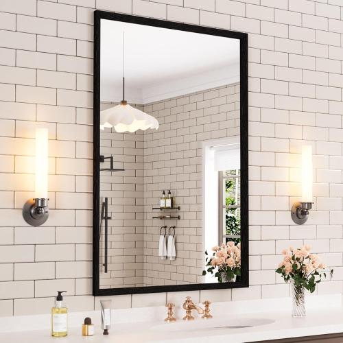 WEER 24X36 Inch Black Bathroom Mirror, Matte Black Framed Mirror, Rectangular Wall Mirror, Vanity Mirror for Bathroom, Anti-Rust, Tempered Glass, Hangs Horizontally or Vertically