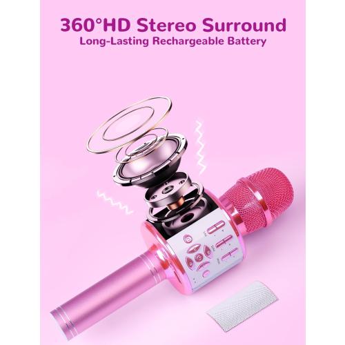 Amazmic Toys for Girls, Kids Karaoke Microphone Toddler Microphone for Kids with Lights, for Girls, Birthday Party Boys Toy Age 3 4 5 6 7 8 (Light Pink)