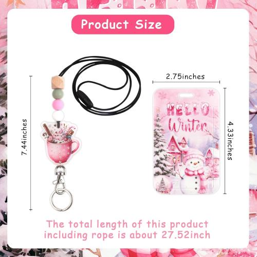 Pink Winter Lanyards ,breck Breakaway Lanyard Detachable Keychain Beaded for Christmas New Year Teacher Nurse Students Supplies