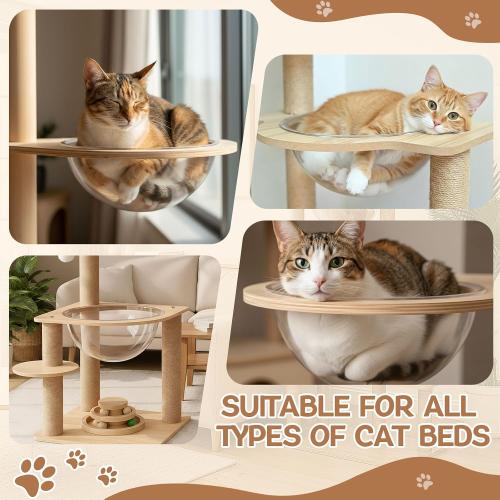 Yalikop 2 Set Acrylic Space Clear Cat Capsule Dome Cover 11.81 Capsule Kitten Bubble Hammock DIY Cat Tree Replacement Accessories Wall Shelves Pet Bed with Wooden Frame Holder for Sleeping Lounging