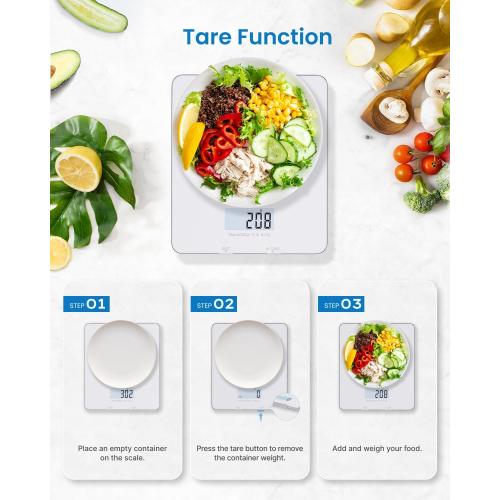 RENPHO Food Scale with Nutritional Calculator, Digital Kitchen Scale for Weight Loss, Smart Food Weight Scale with App for Macro Keto Calorie Cooking, Grams and Ounces, White, 11lb/5kg
