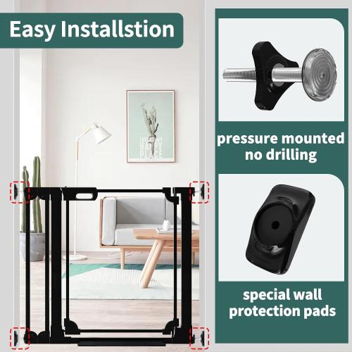 Clear Baby Gate 29.13-37.79 Wide Acrylic Safety Proof Dog Puppy Pet Barrier for Stairs, Transparent Adjustable Pressure Mounted No Drill Auto Close Indoor, Doorways, Hallway,Black