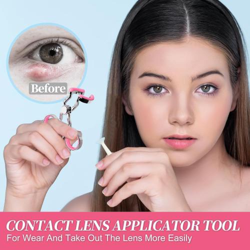 Contact Lenses Applicator Soft Easy to Use Tool Includes Contact Lens Remover Tool Case Tweezers Saseuction Handle Makeup Remover and Applicator Ideal Travel Accessories for Users
