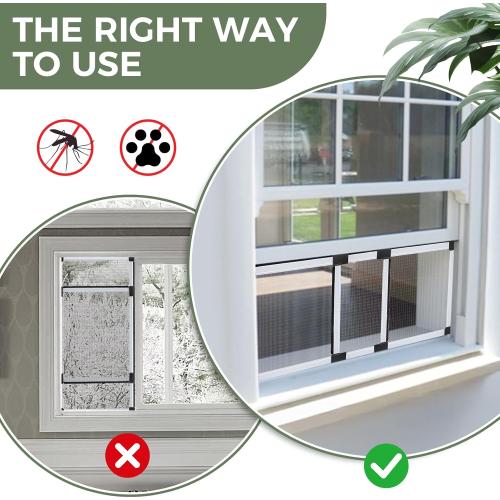 FLYZZZ Adjustable Window Screen (15.74H x 21-40W) 2-Pack White Adjustable Screens for Windows with Sturdy Aluminum Mesh– Horizontal Use Only
