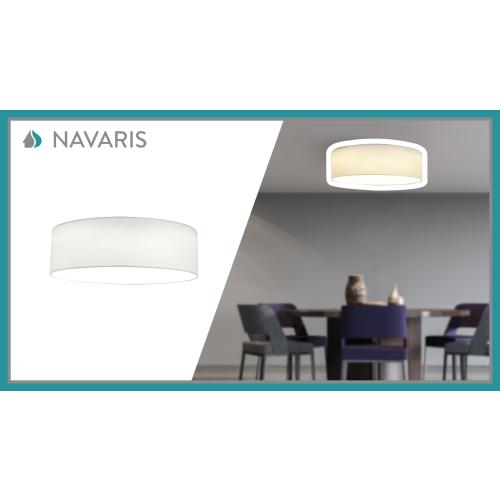 Navaris Flush Mount Ceiling Light - 15.75 Diameter Drum Lamp Shade LED Fixture with Remote Control for Bedroom, Living Room, Kitchen - Light Gray