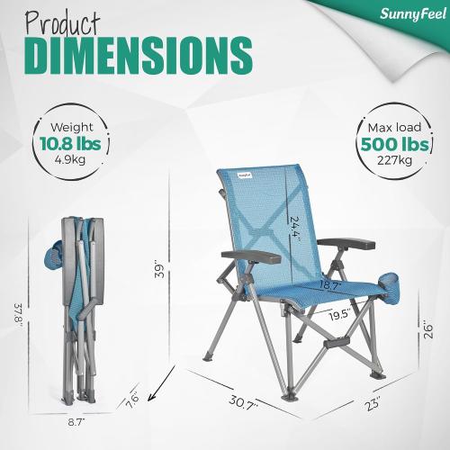 SUNNYFEEL Folding Camping Chair Heavy Duty Ergonomic Chairs Support 500lbs with Adjustable Breathable High Back Support and Cup Holder, Aluminum Frame for Fishing, Camp, Beach, Lawn, RV, Patio