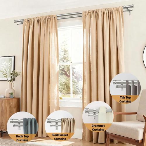 TONIAL 1 Inch Double Curtain Rods for Windows 66 to 120 Inch, Silver | Heavy Duty Dual Drapey Rod 32 to 144 Inch, Decorative Adjustable for Living Room, with Classic Finial, 33lbs Weight Capacity