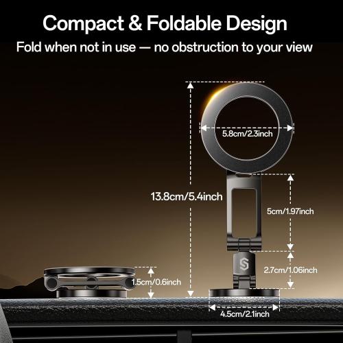 Syncwire Fits MagSafe Car Mount for Car Dash&Tesla Screen[All-Metal] Magnetic Phone Holder, [Flexible Three-axis]360° Rotation Car Mount Strong Magnets Car Phone Holder for iPhone 17 16 15 14 Pro Max