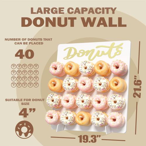 Wooden Donut Wall Display Stand, 2PCS Holder for 40 Doughnuts, Board for Grow Up Party, Birthday, Wedding, Baby Shower, Party Decorations (White)