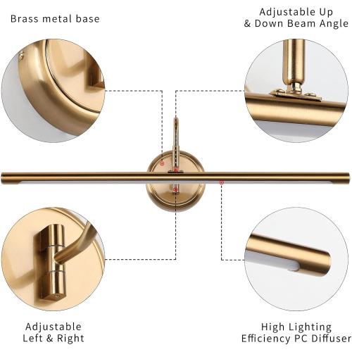 JOOSENLUX Picture Lights 24.4'' Inch Brass for Painting Display Wall Mount Brief Metal Artwork LED Wall Sconces Lamps14W(70W Eqv.),Warm White 3000K,Hardwire Swing Arm
