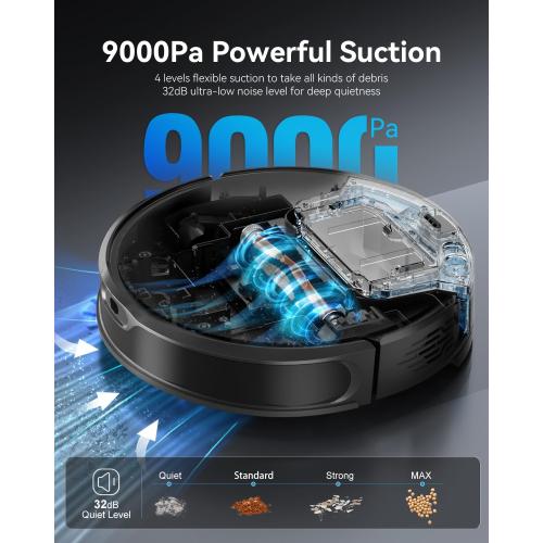 Robot Vacuum and Mop Combo, LiDAR Navigation, Ultra Slim Design, 9000Pa Suction Robotic Vacuum Cleaner – 200 Min Runtime, Auto Recharge, Customizable Cleaning for Pet Hair, Hard Floors