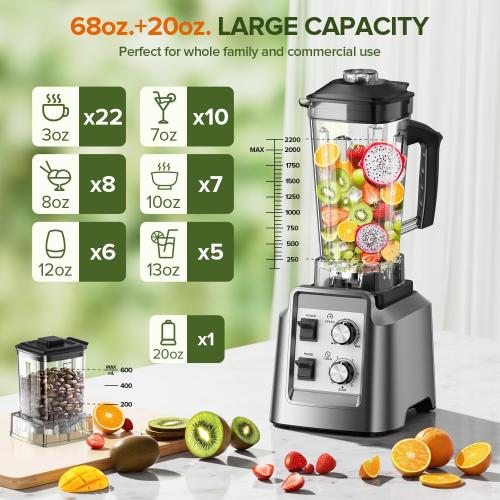 Smoothie Blender - Powerful Blender for Smoothies, Blenders for Kitchen with 68Oz Pitcher & 20Oz Grinder, Adjustable Speeds, Timing Control, BPA Free (Little Damaged; See The Pictures)