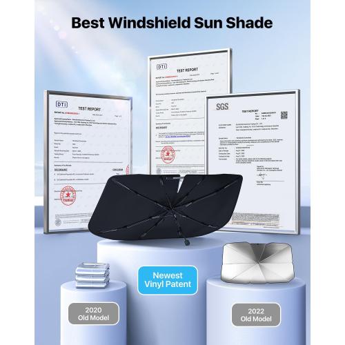 [2026 Upgrade] Nmoiss Windshield Sun Shade Umbrella for Car - [Vinyl Coating Heat Shield] Protect Car from Sun Rays & Heat Damage Keep Cool and Protect Interior Large (61 L x 35 W)