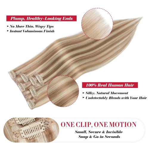 Short Clip in Hair Extensions Real Remy Human Hair,S-noilite Short Hair Extensions Clip ins,Mini Clip in Extensions for Add Volume and Highlights,5 Pieces 36g 10 inch Golden Brown Mixed Bleach Blonde