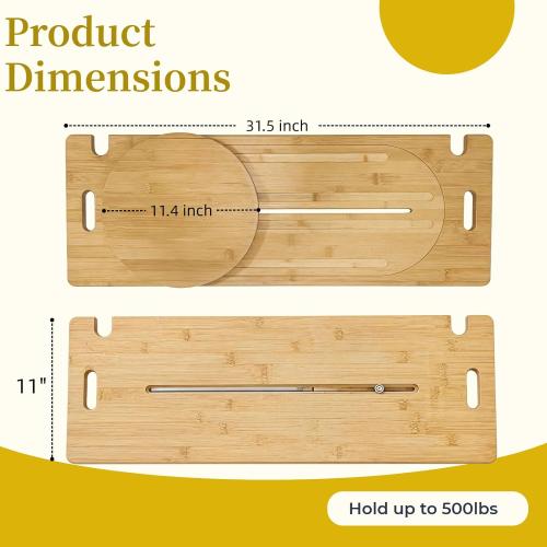 31.5 x 11 Slide Transfer Board with Track Pulley & Turntable - Heavy Duty Wooden Slide Board for Transferring Elderly & Disabled, Hold Up to 500LBS, Transfer to Wheelchair, Bed, Car