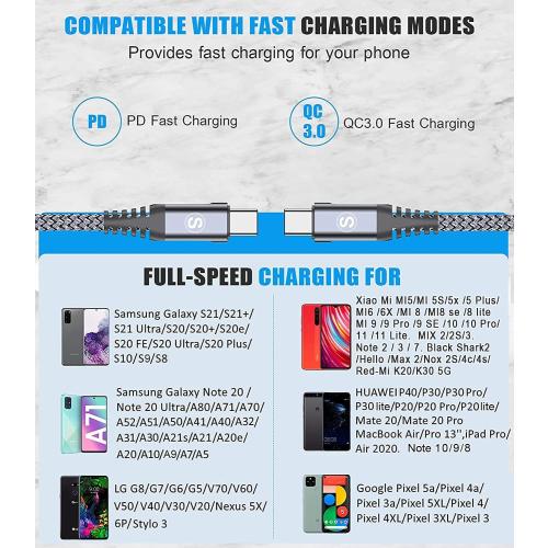 Type C Grey sweguard USB Type C iPhone 16 Pro Max Charger Cable [2-Pack,6.6ft 6.6ft] Nylon Braided USB C Cord for iPhone 16 15 Pro Max Samsung Galaxy S24 S23 S22 S21 S20 S10 A53 A15 Note Flip Pixel LG Moto PS5
