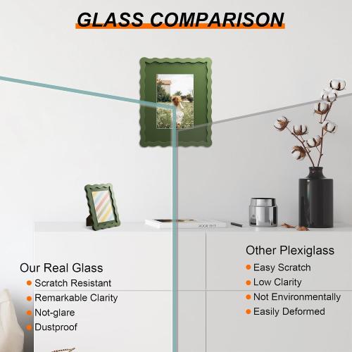 11x14 Picture Frame with Mat for 8x10, Wavy Edge Wooden Real Glass Photo Frame for Wall Hanging, Green, 2 Pack