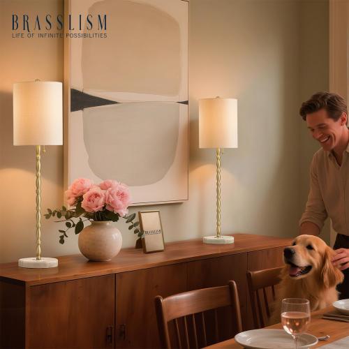Buffet Lamps Set of 2, 28.5”H Modern Luxury Lamps with Marble Base, Brass Finish and Linen Shade, UL Certified – Elegant Lighting for a Warm Atmosphere in Entryway, Living or Dining Room