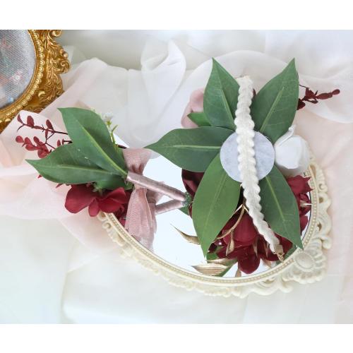 2Pcs Wedding Corsage and Boutonniere Set Burgundy Rose Corsage Wristlet and Boutonniere for Men Women Groom Bride Bridesmaid Groomsmen Wedding Party Accessory Prom Decoration (Burgundy)