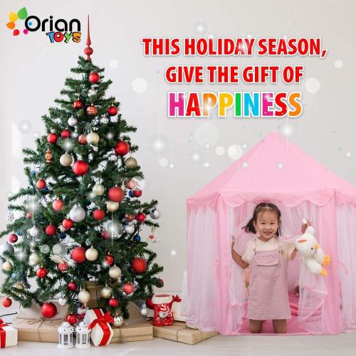 ORIAN Princess Castle Playhouse Tent for Girls with LED Star Lights – Indoor & Outdoor Large Kids Play Tent for Imaginative Games – ASTM Certified, 230 Polyester Taffeta. Pink 55x53.