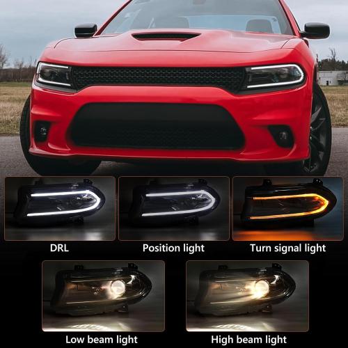 FIONE Halogen Headlights Assembly Compatible with Dodge Charger 2022 2023 Headlamp with LED DRL & Turn Signal Lights Driver Left Side LH