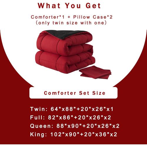 Twin Comforter Set -All Season Bedding Comforters Sets with 1 Pillow Case -2 Pieces Bed Set Down Alternative Comforter Set -Red/Black Twin Bedding Sets