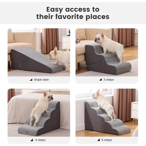 Gardner Pet Dog Stairs for Small Dogs 19.7 H, Curved 4-Step Pet Stairs, Dog Steps for High Bed (18-24 in), Couch with Durable Non-Slip Waterproof Fabric Cover and CertiPUR-US Certified Foam